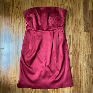 Strapless red satin dress